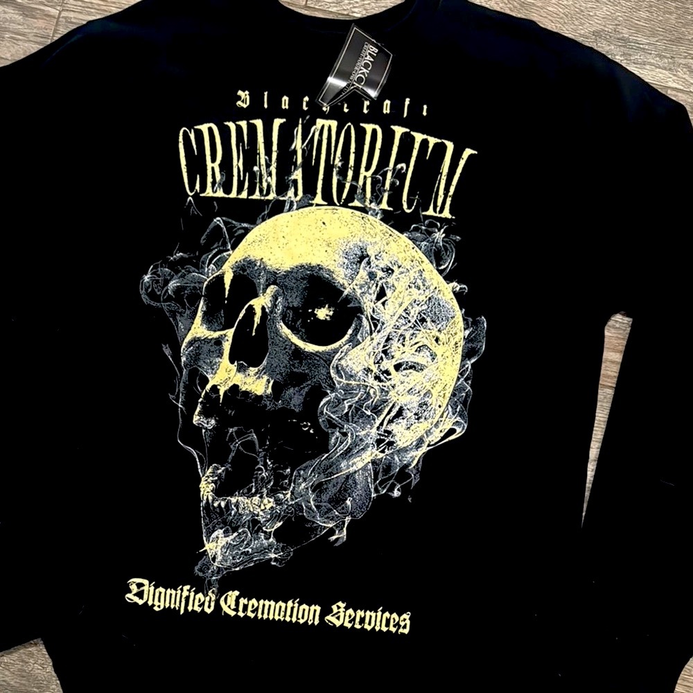 Black Crewneck Sweater with Gothic Graphics